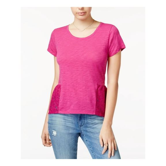 MAISON JULES $34 Womens New 1853 Pink Lace Jewel Neck Short Sleeve Top XL B B