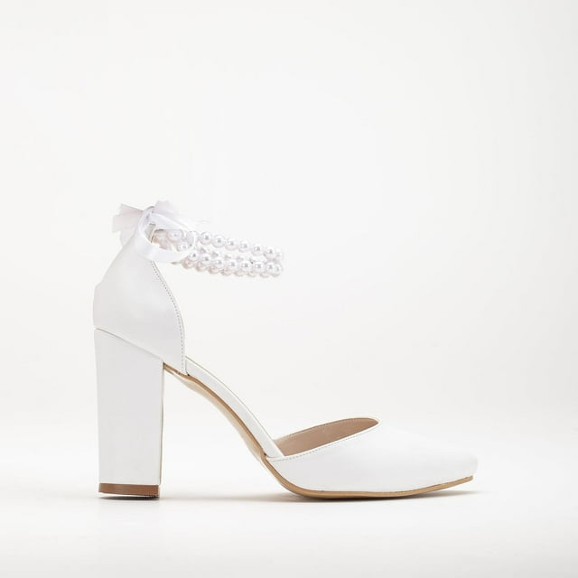 Denise - Tacones de novia blancos con perlas blanco 7.5