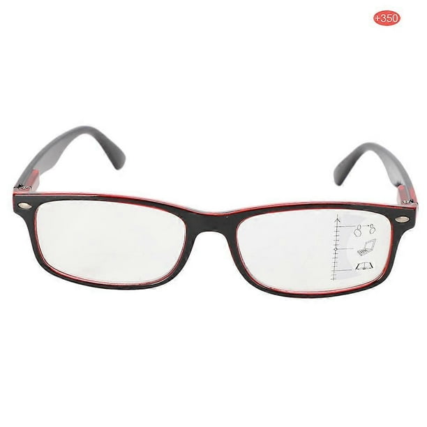 Retro Visual Fatigue Relief Multifocal Reading Glasses Anti Blue Rays Presbyopic Glasses(+350 Red)