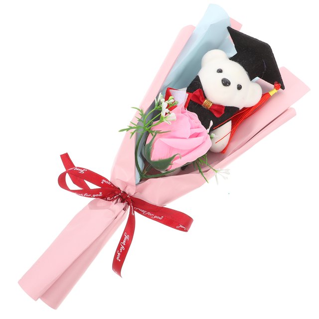 BESTYASH Bouquet Rosa Con Oso De Graduación Y Flores Artificiales Para Recuerdo Especial