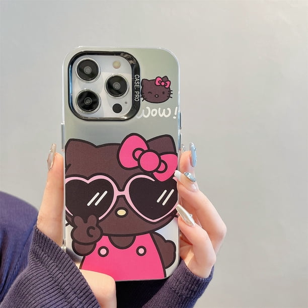 Funda De Teléfono A Prueba De Golpes De Piel Oscura Hello Kitty Marie Cat Electroplate Silver Laser Soft Gel Para IPhone 11 12 13 Pro Max 14
