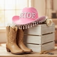 thumbnail image 3 of Hsqqdc Pearl Embellished Bridal Western Hat, Rhinestone Cowgirl Hat for Bachelorette Parties, 3 of 7