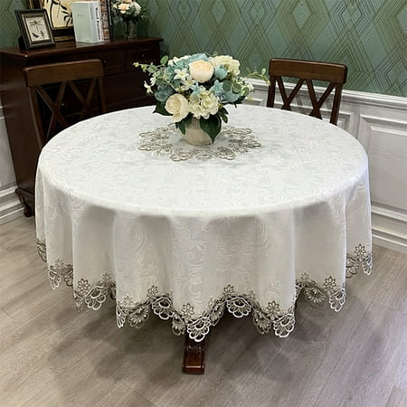 

Ritualay Table Flag Round Shape Tablecloth Vintage Floral Textured Placemats Lace Stitching Decorative Multi-color Durable Solid Color Camel Gray 110cm