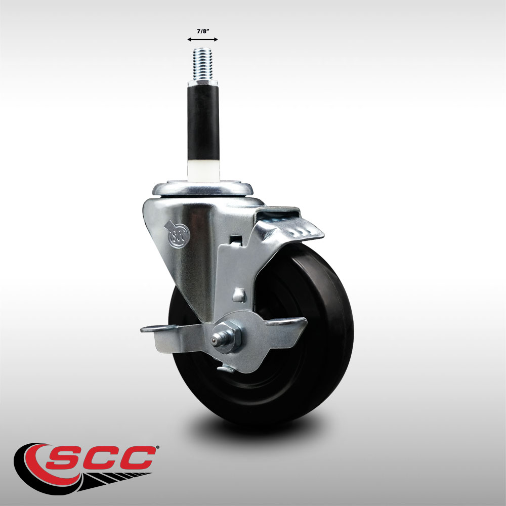 Stainless Steel Hard Rubber Swivel Expanding Stem Caster w/4" x 1.25" Black Wheel and 7/8" Stem & Top Locking Brake - 300 lbs Capacity/Caster - Service Caster Brand - image 2 of 4