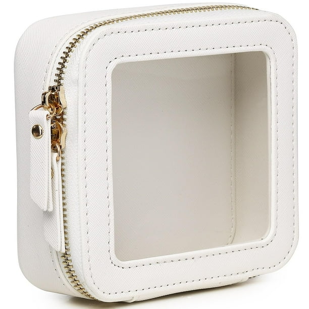 Estuche de maquillaje Pinkmik Mini, transparente, para cosméticos, piel sintética, color blanco