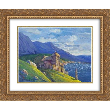 Nicholas Roerich 2x Matted 24x20 Gold Ornate Framed Art Print 'Hermitage at the lake'