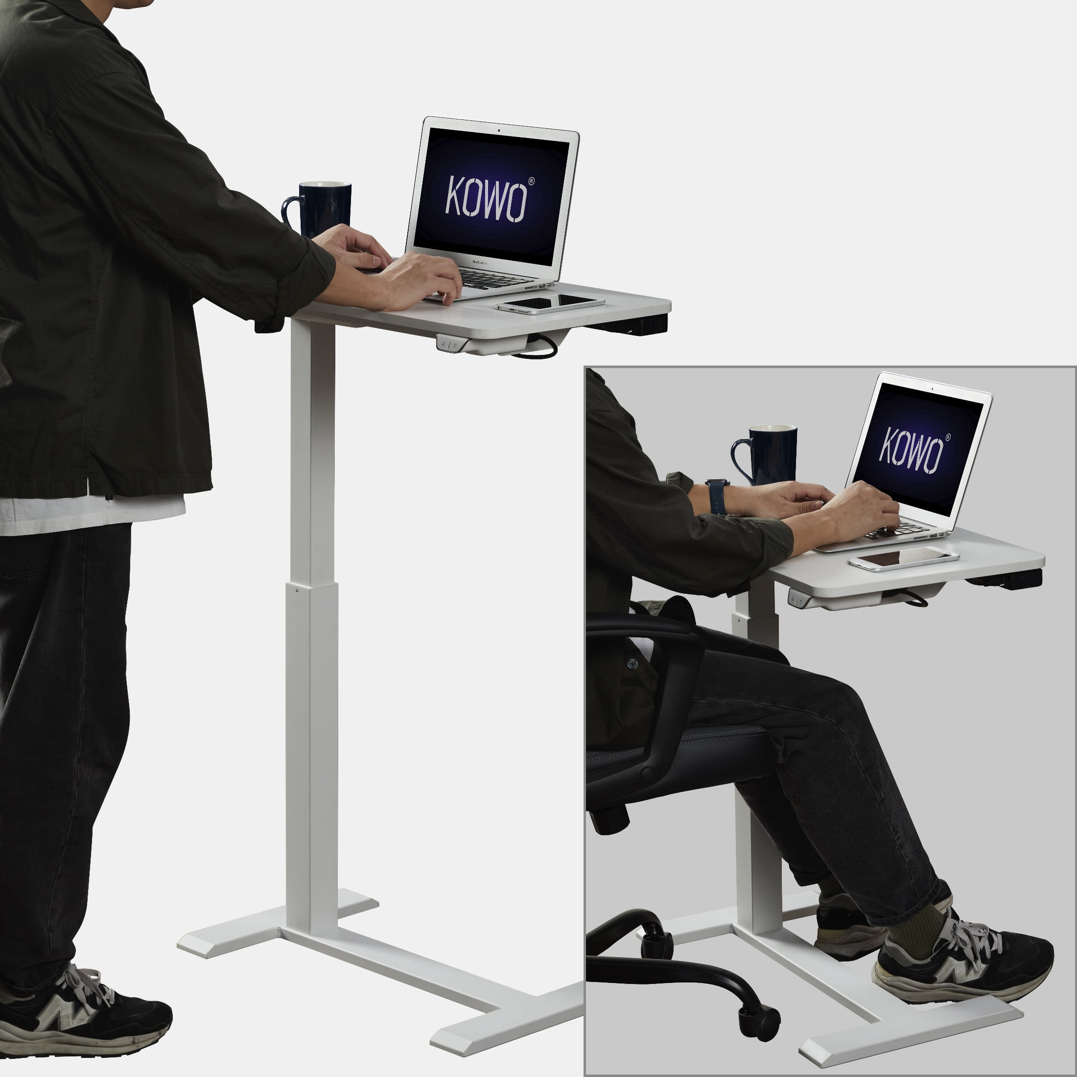 Homy Casa Electric Standing Desk, Adjustable Laptop Table with Wheels for Home Office Nook, White