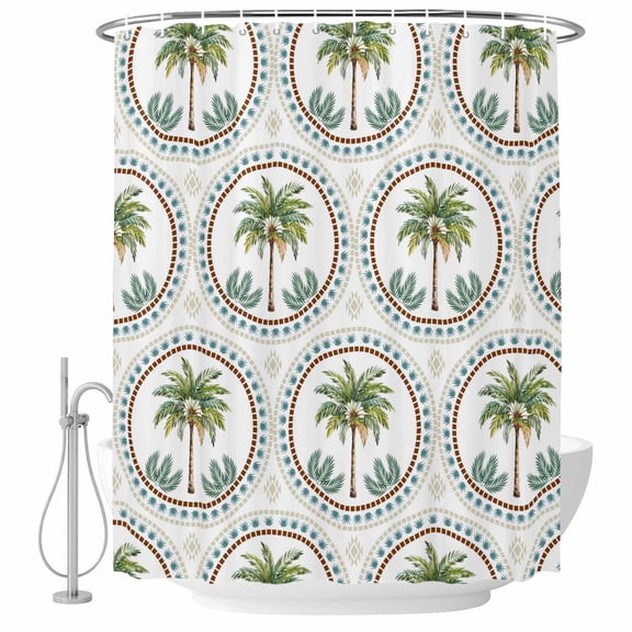 54x78 Inch Shower Curtain Decorative Palm Trees Bathtub Bath Curtains Fabric Waterproof Bathroom Decor, Green Summer Botanical Watercolor Small Stall Shower Curtain Set with 12 Hooks