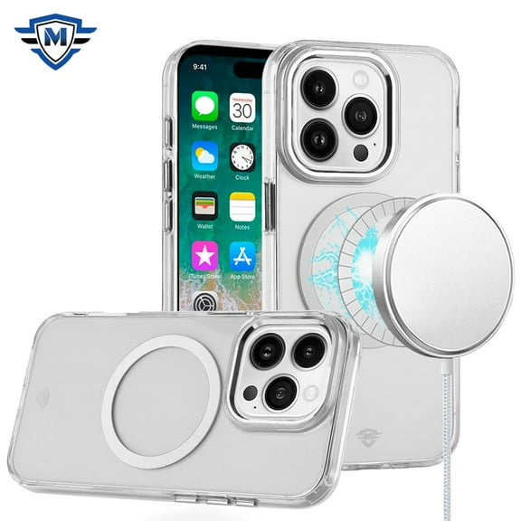 For Apple iPhone 16 Plus (6.7") Case, Transparent Back Hybrid Case - Magnetic Circle, Color Frame, Metal Buttons, MagSafe Compatible Phone Cover (Clear)