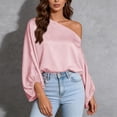 thumbnail image 5 of Sexlip Womens Off Shoulder Blouse Long Sleeve Puff Sleeve Design Satin Fabric Flowy Silhouette for Evening Occasions Pink L, 5 of 5