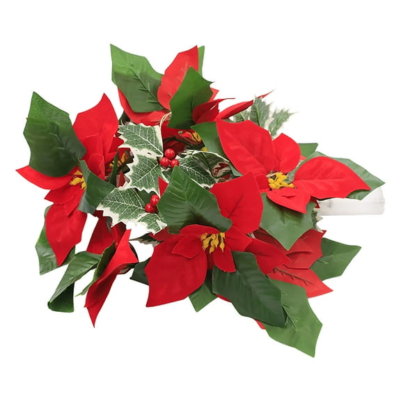 Christmas Poinsettia Garland with 10 Light, 6.6 FT Lighted Artificial Garlands with Red Flowers and Berries, Battery Operated Poinsettia String Lights, Light up for Xmas New Year Home Decorations