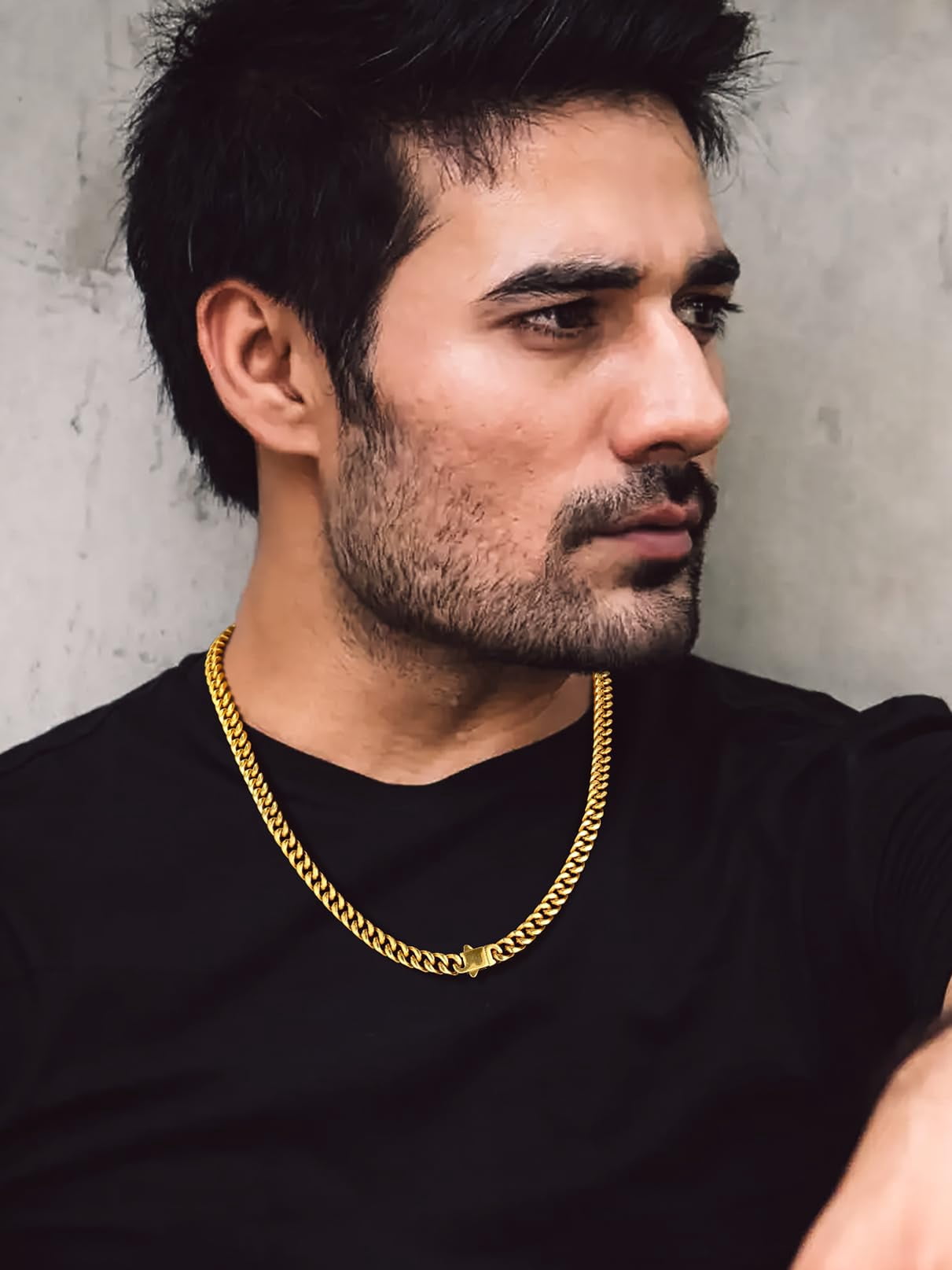 Bandmax 7MM Men's Chunky Cuban Chain Necklace for Men Women Stainless Steel 14K Gold Plated Hip Hop Miami Chain Birthday Valentines Father Day Gift for Dad Son Husband