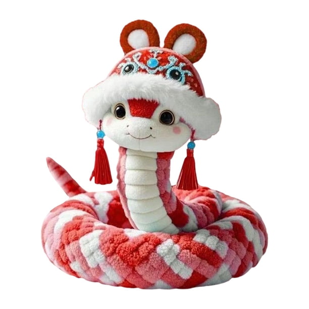 Serpiente de peluche de Año Nuevo chino, juguete de serpiente de peluche, accesorio para fotos, serpiente de peluche realista Rojo 25cm