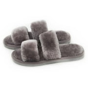 CRAZY LADY Women's Fuzzy Soft Open toe Slippers Indoor Outdoor (02/Grey/Pro, 6-7 M US)
