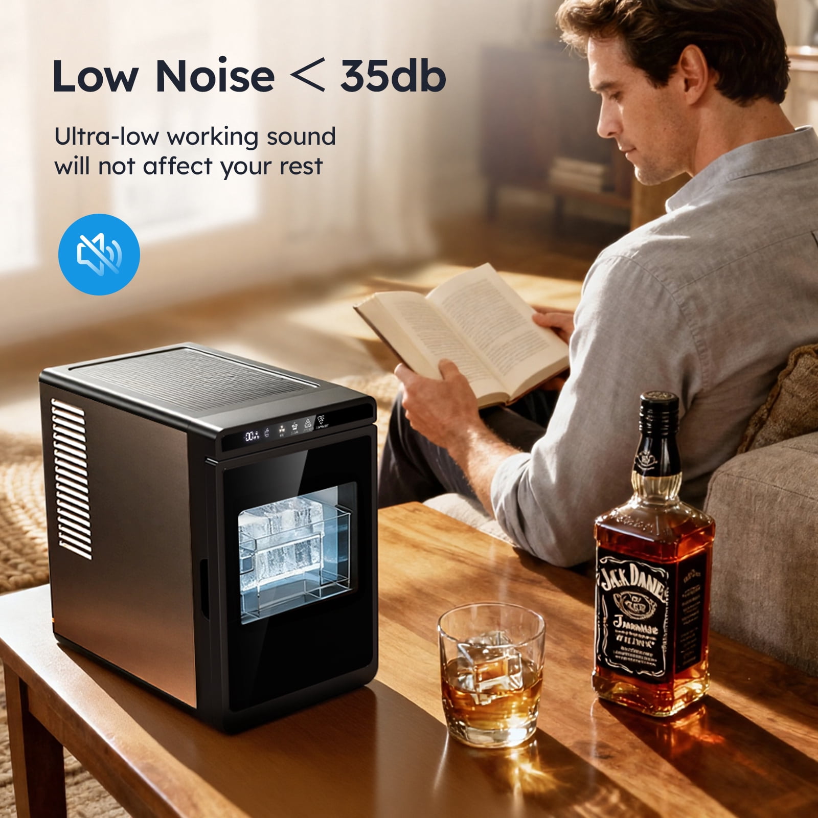 Joreek Ice Maker Countertop Portable, 3 Pcs in 25 Mins, 150 Per Day, 1.6" Square Ice Machine with Self-Cleaning for Whiskey, Cocktail, Home Bar, Stainless Steel