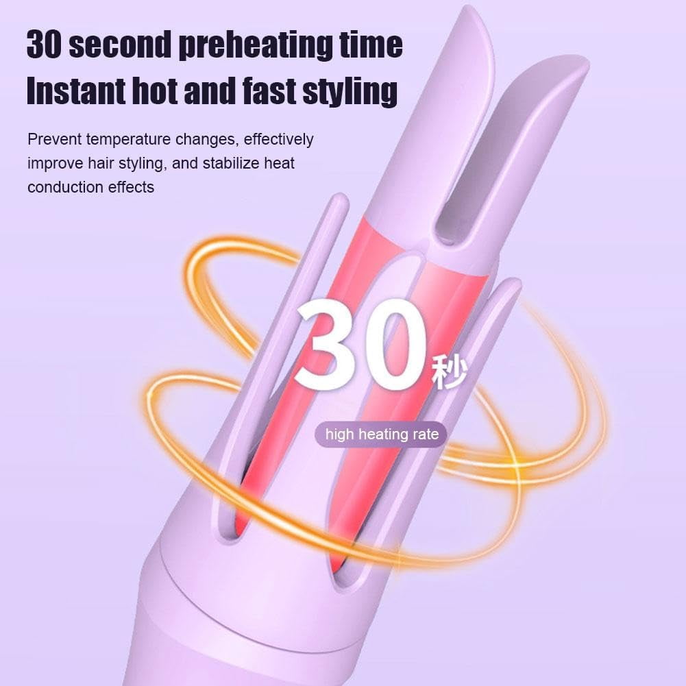 Automatic Hair Curler, Curling Wand28mm,Travel Automatic Curling Iron Fast Heating,3-Speed Adjustable Temperature Curing Wand,Curling Tongs 360° Rotating for Long Hair,Purple