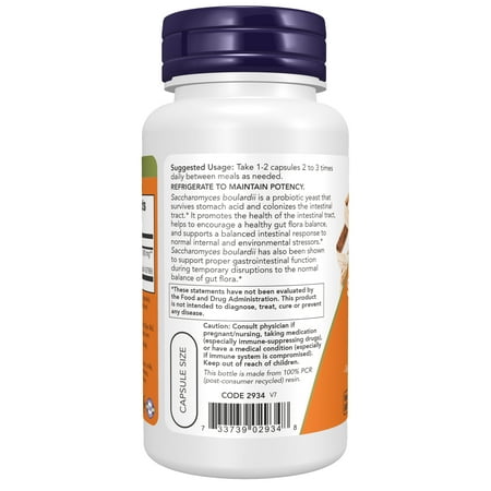 NOW Supplements, Saccharomyces Boulardii, 5 Billion CFU Probiotic, 60 Veg Capsules