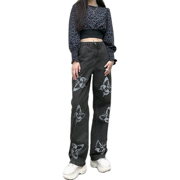 Retro Streetwear Lightning Butterfly Print Loose Sweatpants Women