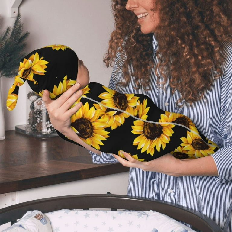 Lukts Newborn Receiving Blanket Headband Set Sunflower Print Baby Swaddle Receiving Blankets Walmart
