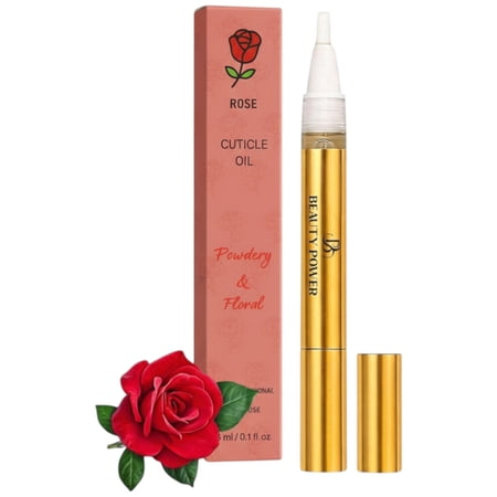 Beauty Power Nail Oil Cuticle Pen – Rose – Nail Strengthener & Growth Serum with Vitamin A D E B5 Grapeseed & Natural Oils – Repair for Brittle Peeling Thin Nails – Twist Brush Pen