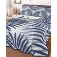 thumbnail image 3 of Quilts Twin-XL Size Bedding Set, Navy Blue Palm Leaves Lightweight Quilted Comforter, Summer Botanical Tropical Plants Soft Reversible Bedspread Coverlet with Pillow Covers for All Season, 68" x 98", 3 of 7
