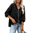 thumbnail image 1 of Sudadera con capucha cómoda de manga larga para mujer Sudadera con capucha y cremallera completa Jersey con cordón Negro S, 1 of 5