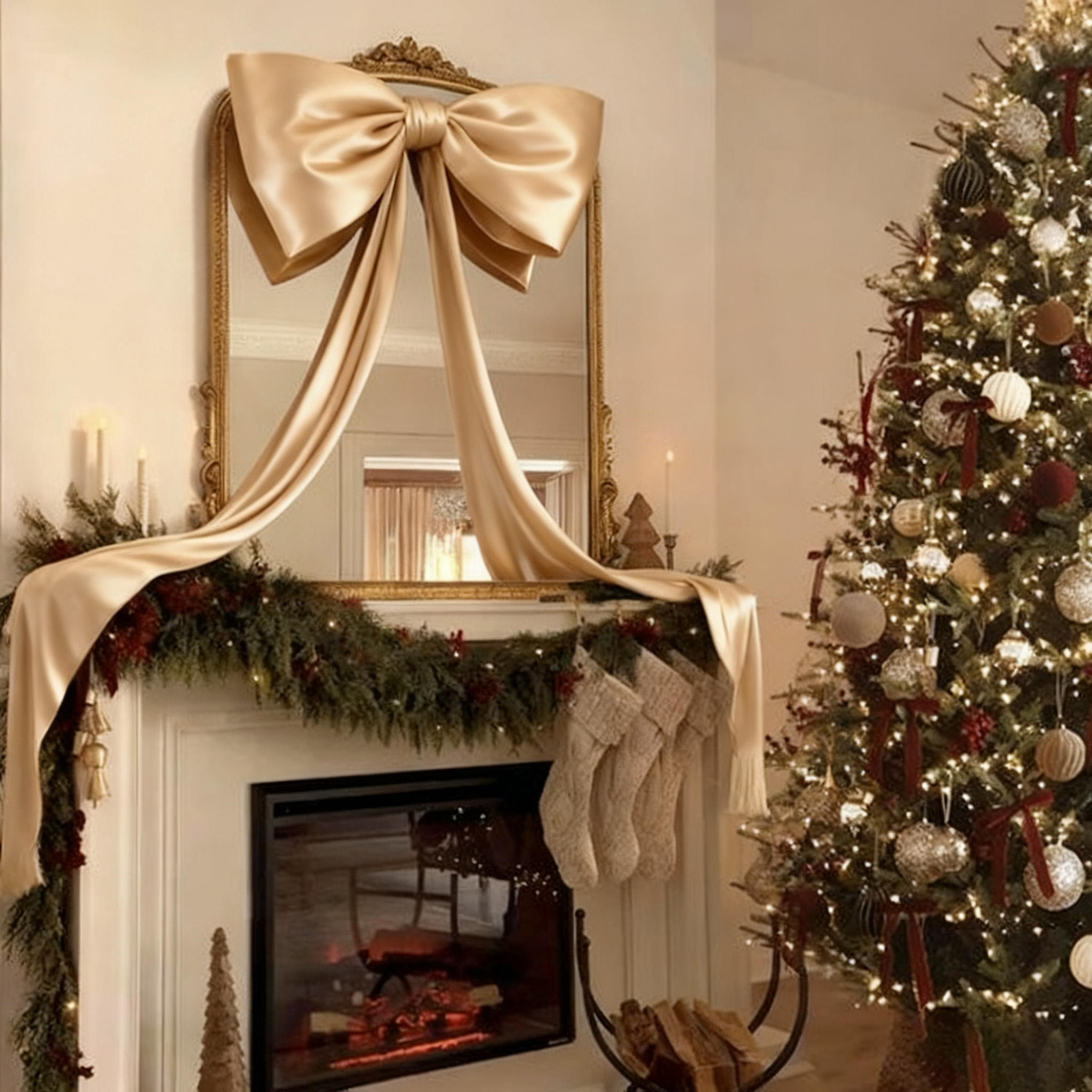 6 Ft Big Christmas Bows for Christmas Tree ,Indoor Christmas Decorations Home Room Party Hanging Decor