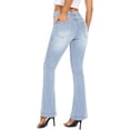 thumbnail image 5 of Pantalones vaqueros con parte inferior de campana para mujer, pantalones vaqueros acampanados de cintura alta rasgados con cintura elástica, pantalones vaqueros ajustados elásticos con dobladillo crudo 254-blue8, 5 of 5
