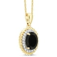 thumbnail image 4 of Gem Stone King 14K Yellow Gold Black Onyx and White Diamond Pendant Necklace for Women (1.40 Cttw, Gemstone Birthstone, Oval 8X6MM, with 18 inch Chain), 4 of 6