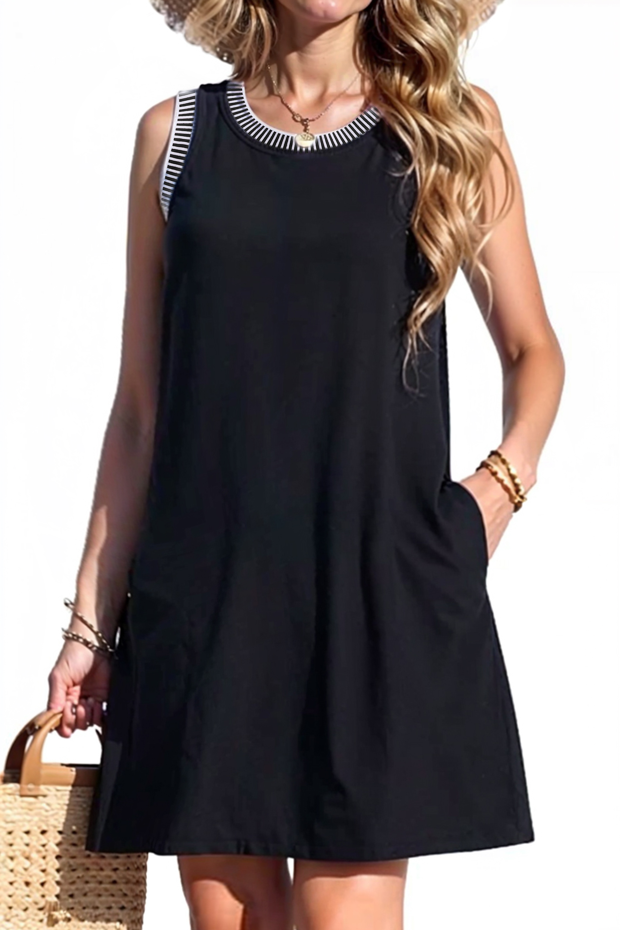 Fantaslook Color Block Dresses for Women Summer Casual Beach Sundress Sleeveless Tank Trendy Mini Dresses