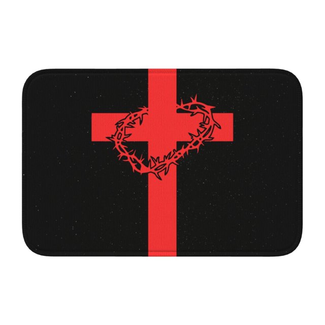 Alfombra de baño antideslizante supersuave con diseño de cruz roja y corona de espinas para baño, cocina, dormitorio, hogar, 15,75 x 23,62 pulgadas