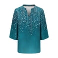 thumbnail image 6 of Aboser Three Quarter Length Sleeve Shirts for Women Plus Size Cotton Linen Tops Boho Floral Printed T Shirt Loose Fit V Neck Blouses Lightweight 3/4 Sleeves Tunic Top, 6 of 6