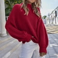 thumbnail image 2 of Gibobby suéteres de invierno de punto Suéteres de cuello para mujer de punto de manga larga Suéter Jumper Tops (Rojo, L), 2 of 5