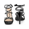 thumbnail image 5 of BLISSFUL STEP Rhines Square Toe Ankle Strap Stiletto Heel Sandals for Women Black 6, 5 of 6