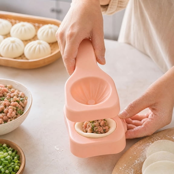 5pc Handheld Steamed Bun Maker with Ergonomic Handle DIY Pleated Baozi Mould for Breakfast Baking(Pink)