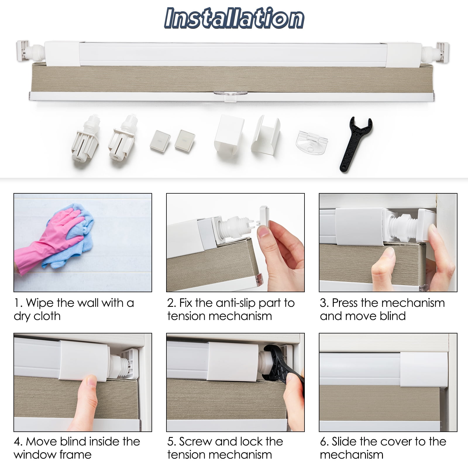 Keego No Drilling Cordless Cellular Shades Honeycomb Window Blinds Easy Installation Heat Insulating Noise Reducing Curtains Semi-Blackout Sand, 35.0"w x 60"h