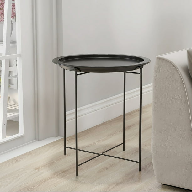 Round Coffee Table For Living Room, Small Tray End Table Indoor Sofa Side Table, Black Coating Metal - Walmart.com - Walmart.com