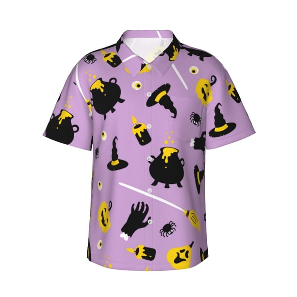 Fotbe Cute Halloween Camisa Hawaiana para Hombre Unisex – Camisa Casual de Verano con Botones de Manga Corta de Algodón y Lino,X-Large