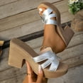 thumbnail image 3 of Wedge Sandals for Women Soft Wooden Low Heel Cushioned Trekking Shoes with Breathable Leather Cross Strappy Upper Open Toe Fish Mouth Sandals Silver 6.5, 3 of 7