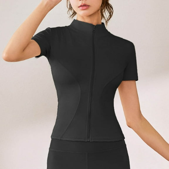 TYGHBN High Elastic Yoga Short Sleeved Jacket Stand Collar Tight Sports Coat Short Sleeved Cardigan for Women T Neck Tops for Women Women Sports T Shirt Womens Solid Tee Shirts Tees Women and Shirt
