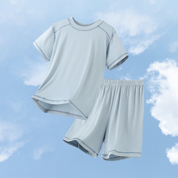 LPKRT Boys 2 Piece Sports Outfits Ice Silk Short Sleeve Shirt And Shorts Lightweight Breathable Comfy Outfits Sets Light Blue 3-4 Years