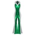 thumbnail image 3 of YONGHS Combinaisons Disco pour Femmes Sans Manches à Revers Col en V Métalliques Brillantes pour Fête Vert G, 3 of 5