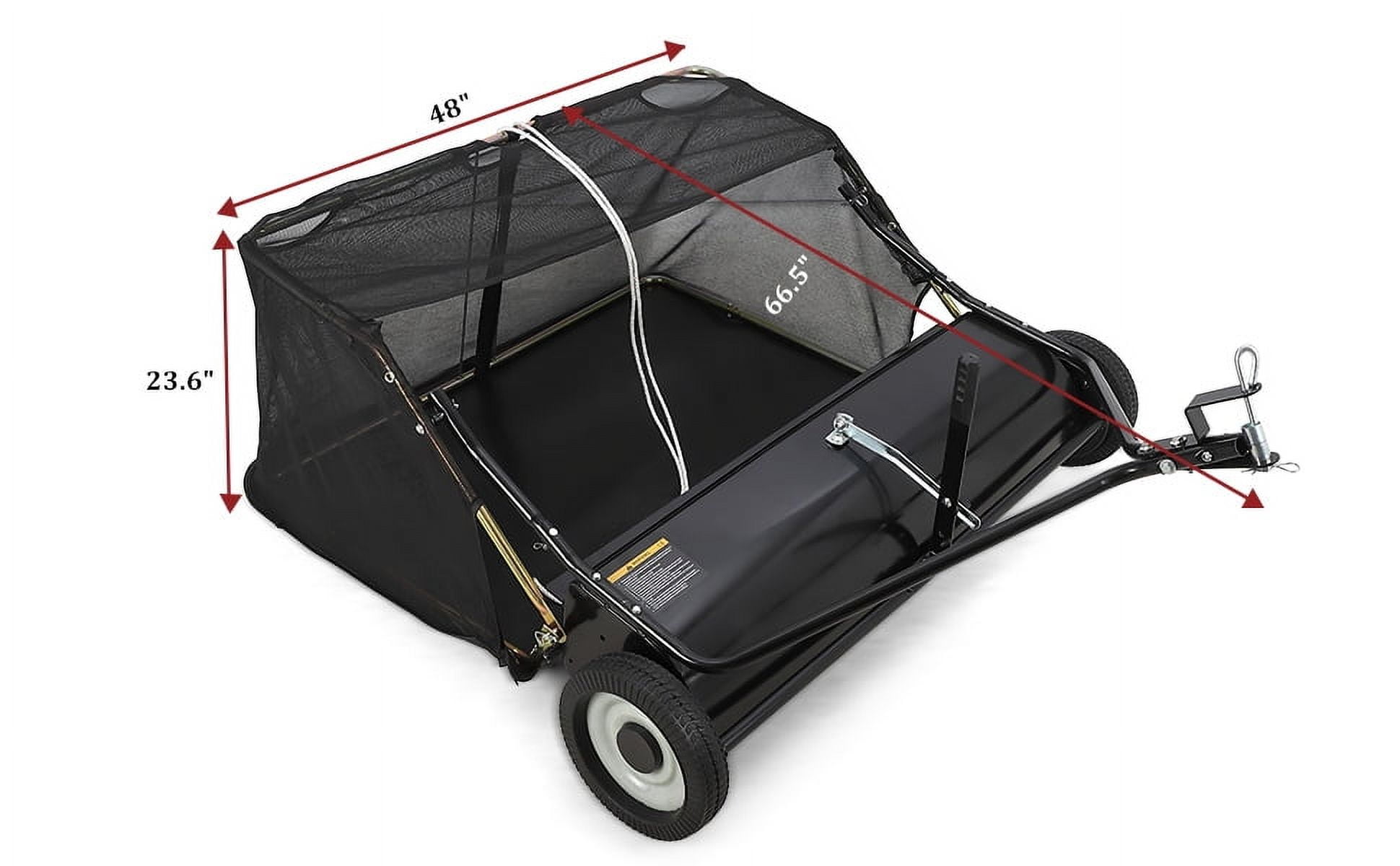 strundghti 48"Tow Behind Lawn Sweeper,Large Capacity Leaf&Grass Collector with Adjustable Sweeping Height,Dumping Rope Design for Picking up Debris&Grass