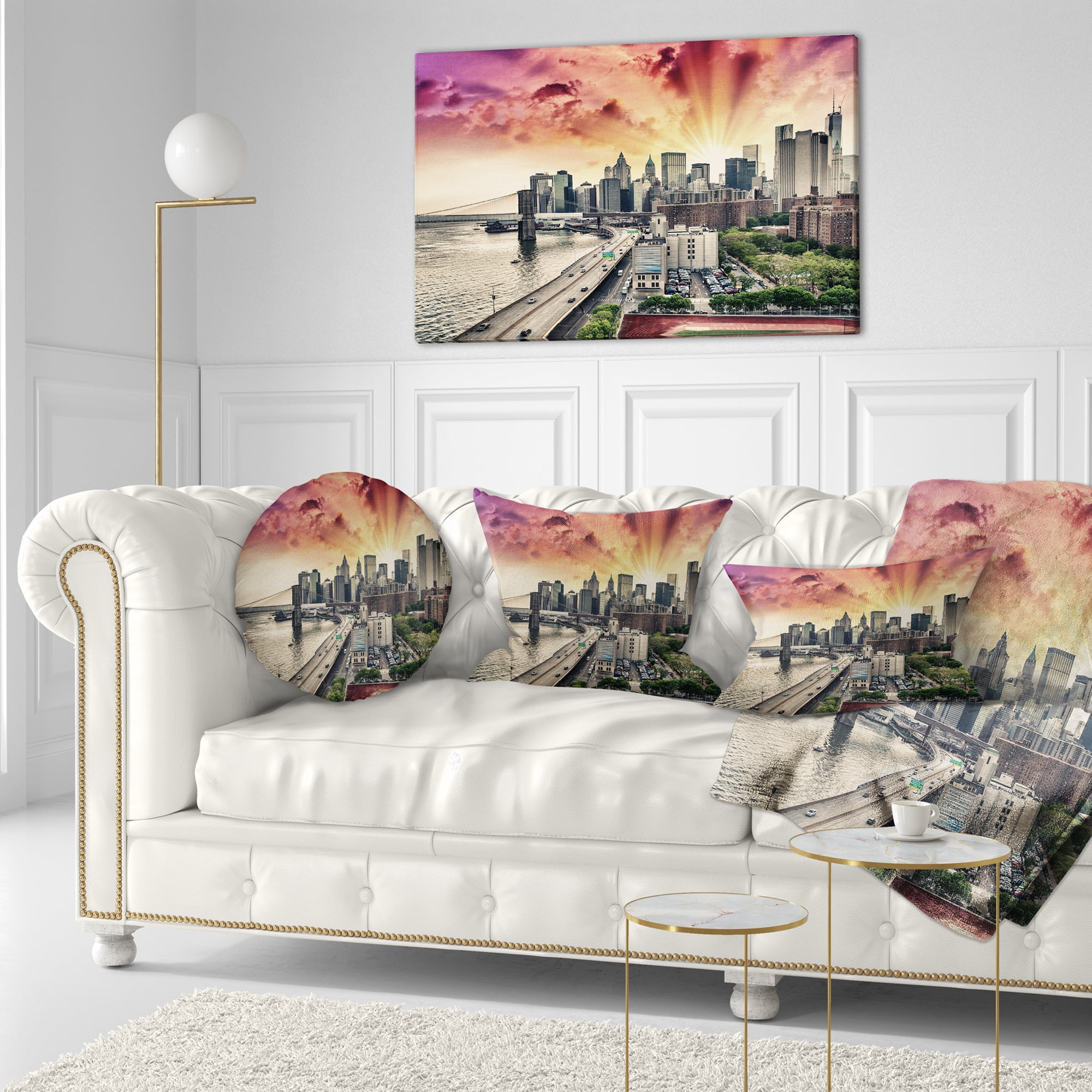 Designart FDR Drive and Manhattan Skyline - Cityscape Photo Throw Pillow - 12x20