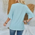thumbnail image 4 of JGGSPWM Women's Casual Hollow Lace Detailing Lovely Tops Short Sleeve V-Neck Solid Blouse Bell Sleeves Shirts Blue XL, 4 of 6