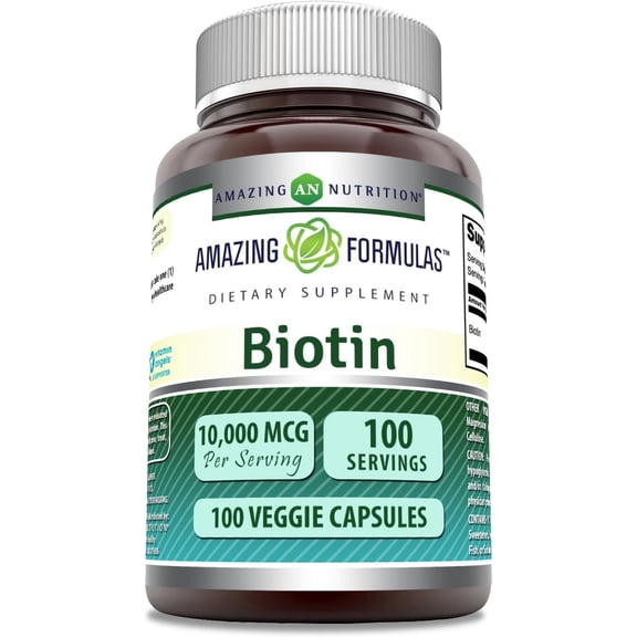 Amazing Formulas Biotin 10000mcg Per Serving 100 Veggie Capsules Supplement | Non GMO | Gluten Free | Made in USA | Suitable for Vegetarians