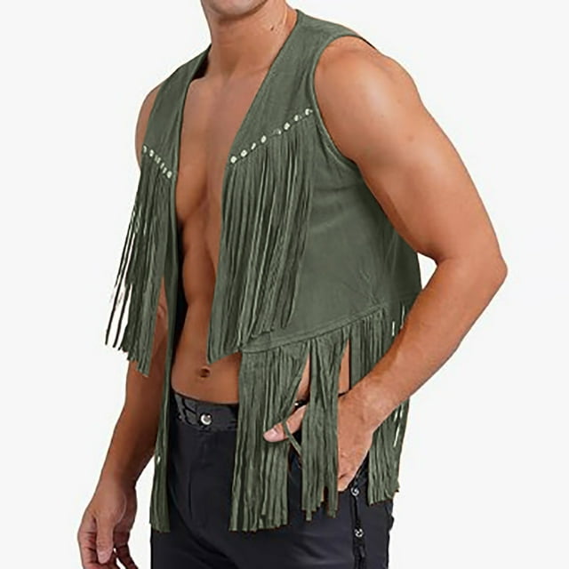Gilet d'Extérieur pour Homme pour Superposition Décontractée - Veste Sans Boutons Mi-Longue en Velours à Franges Effet Peau de Cerf avec Texture Riche et Coupe Moderne