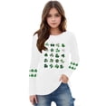 thumbnail image 3 of Girls St. Patrick's Day Long Sleeve Shirt White Shamrock Print Kids Raglan Top with Side Pockets Asymmetrical Hem Holiday Tee,Size 9 T, 3 of 5