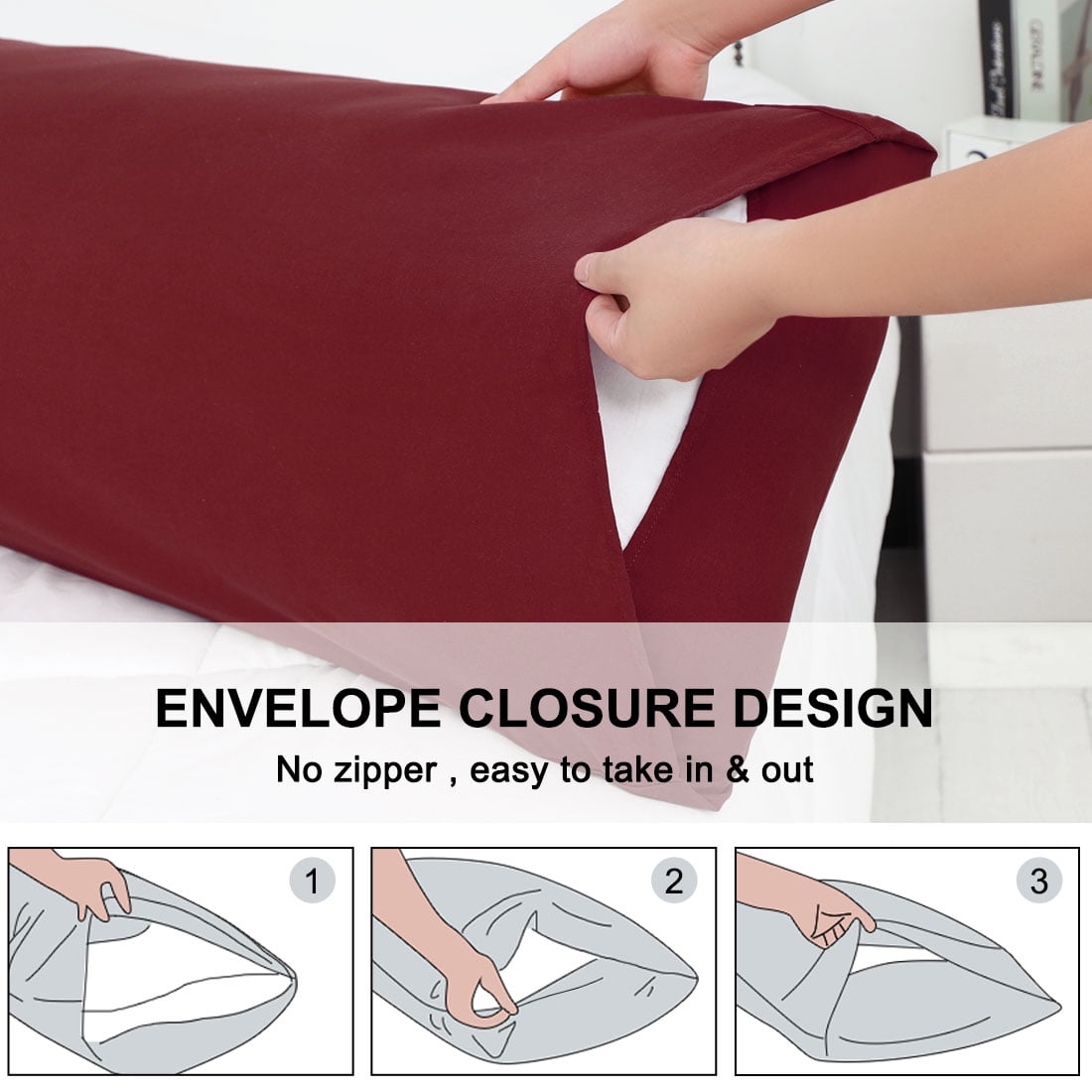 Unique Bargains 2-Piece Microfiber Body Pillow Covers, 20" x 54", Burgundy