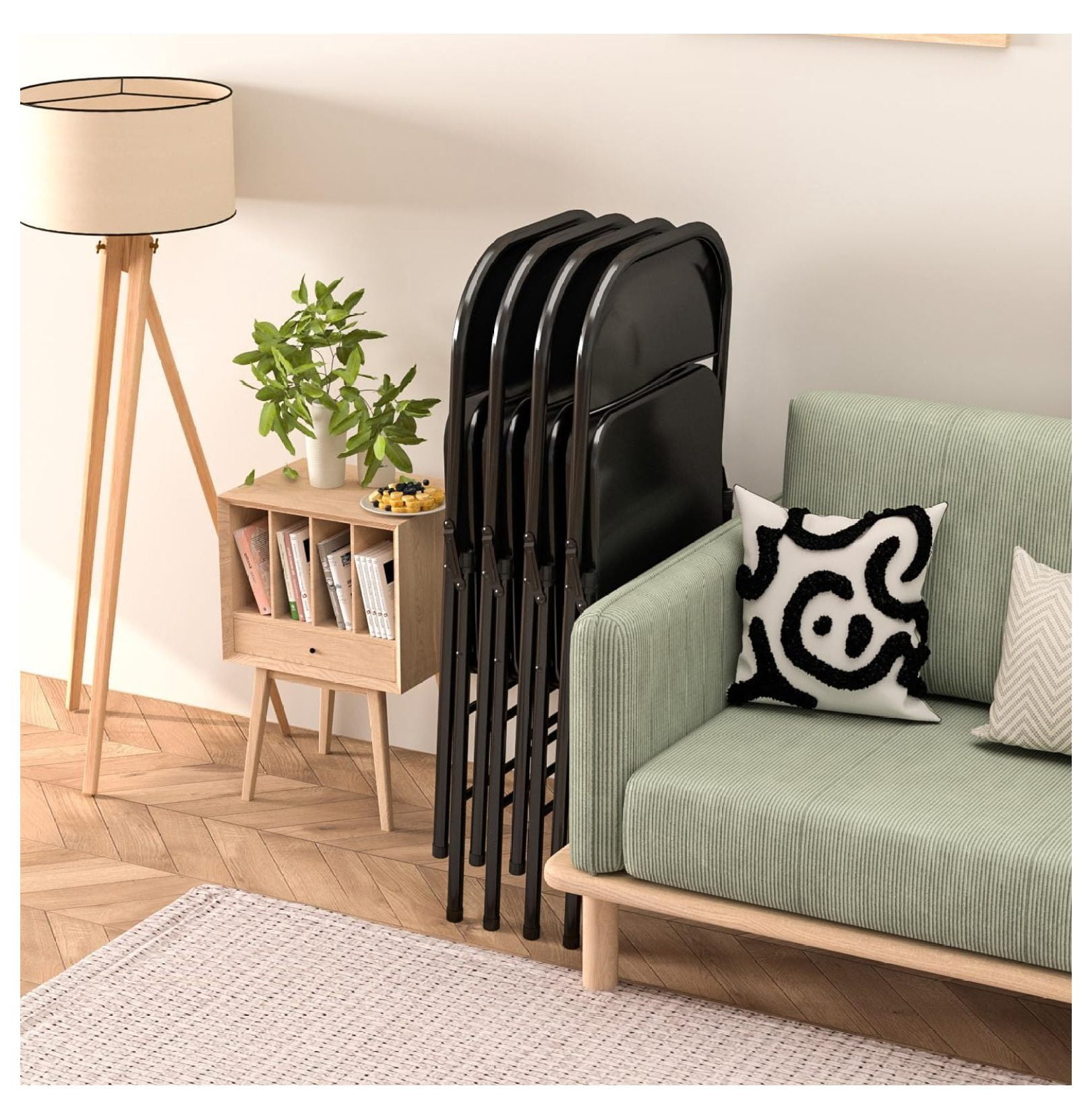 Folding Chairs 4 Pack, Metal Folding Chairs Steel Frame, Black Patio Chairs for Events, Wedding, Office, Dinning, Heavy Duty & Portable